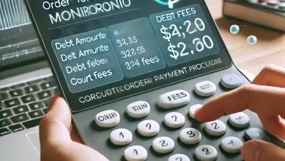 Calculadora online para conocer el coste de un procedimiento monitorio, mostrando un formulario con campos de importe de deuda y tasas judiciales.