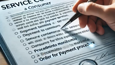 Contrato de servicios con un consumidor destacando términos y condiciones.