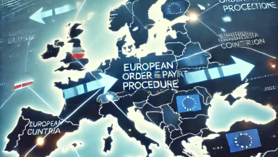 Mapa de la Unión Europea con flechas que simbolizan el cobro de deudas transfronterizas mediante el monitorio europeo